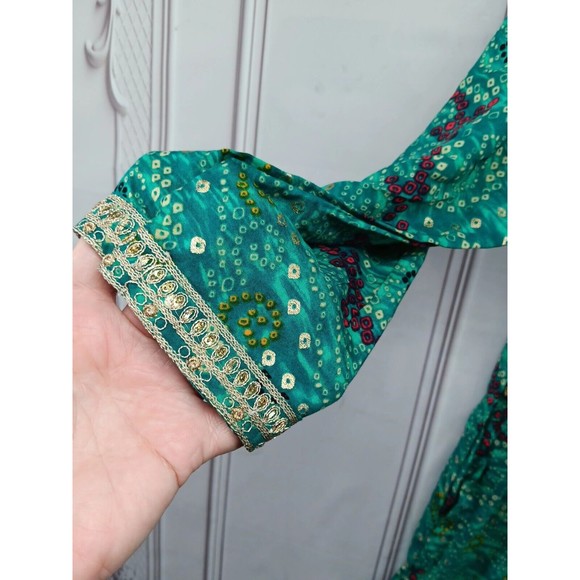 VALAS Women's Exotic Dress Made In INDIA Plus SZ 3XL Jade Green Paisley Sequins - Picture 9 of 16